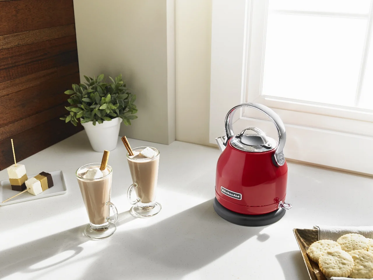 Electric kettle with blue LED lights boiling water
