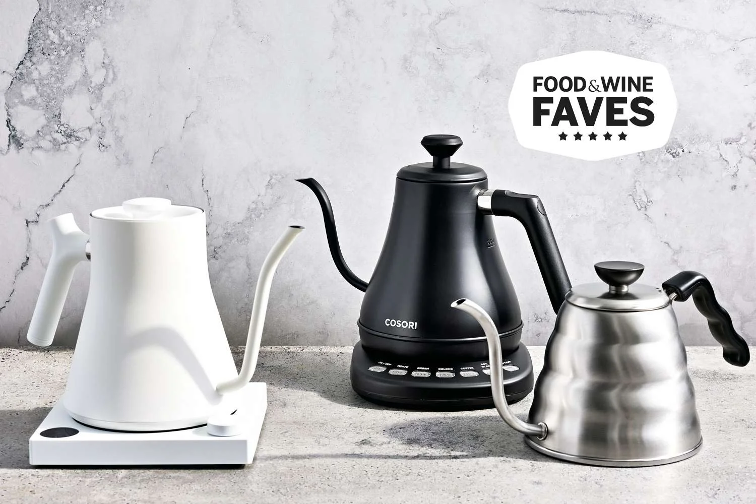 Stainless steel electric kettle on a kitchen counter